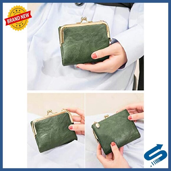 Contact Compact Bifold Leather Wallet with Zipper Coin Purse & Kiss Lock
